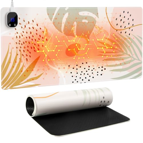 iCasso Heated Mouse Pad Hand Warmer, Heated Desk Pad, 35.4" x 15.7" Warm Desk Protector Mat with 4 Heating Levels for Computer Keyboard, XXL Large Mousepad for Home Office Work (Morandi)