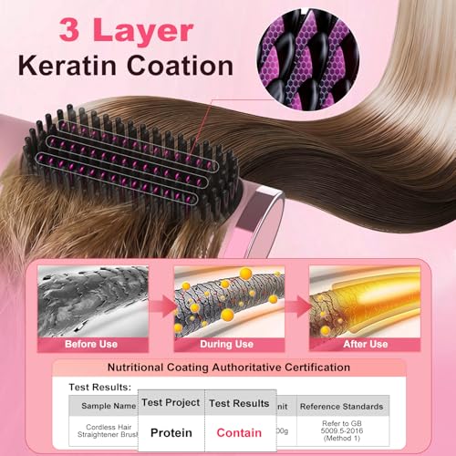 Image of Cordless Hair Straightener Brush, Portable 500 Million Ions Smooth Straightening Brush, Rechargeable 4-IN-1 Go Brush, MCH Fast Heating, 5D Dense Bristles, LED Display, Anti-Scald for Women Home Travel