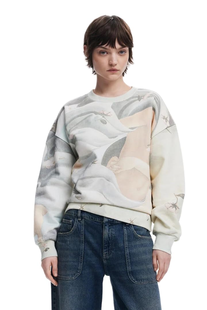 Arty print sweatshirt - WHITE - L