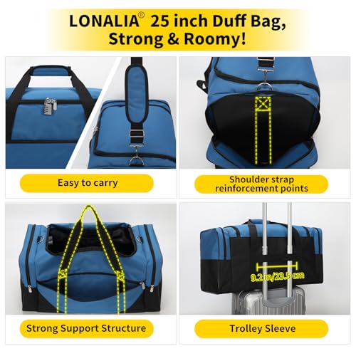 Image of 25 in Large Travel Duffel Bag for Men - 56L Roomy Weekender Bag for Gym with Trolley Sleeve (Blue)