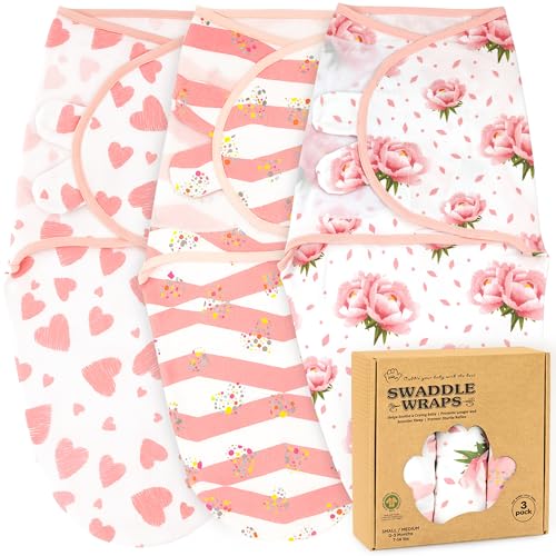 Image of Bublo Baby Newborn Swaddles 0–3 Months – GOTS Certified Organic Cotton Baby Swaddle Blankets, Soft Breathable Infant Swaddle for Newborn Girls (3-Pack)