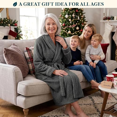 Image of PAVILIA Plush Robe for Women, Soft Fleece Long Spa Robe, Ladies Bathrobe with Pockets