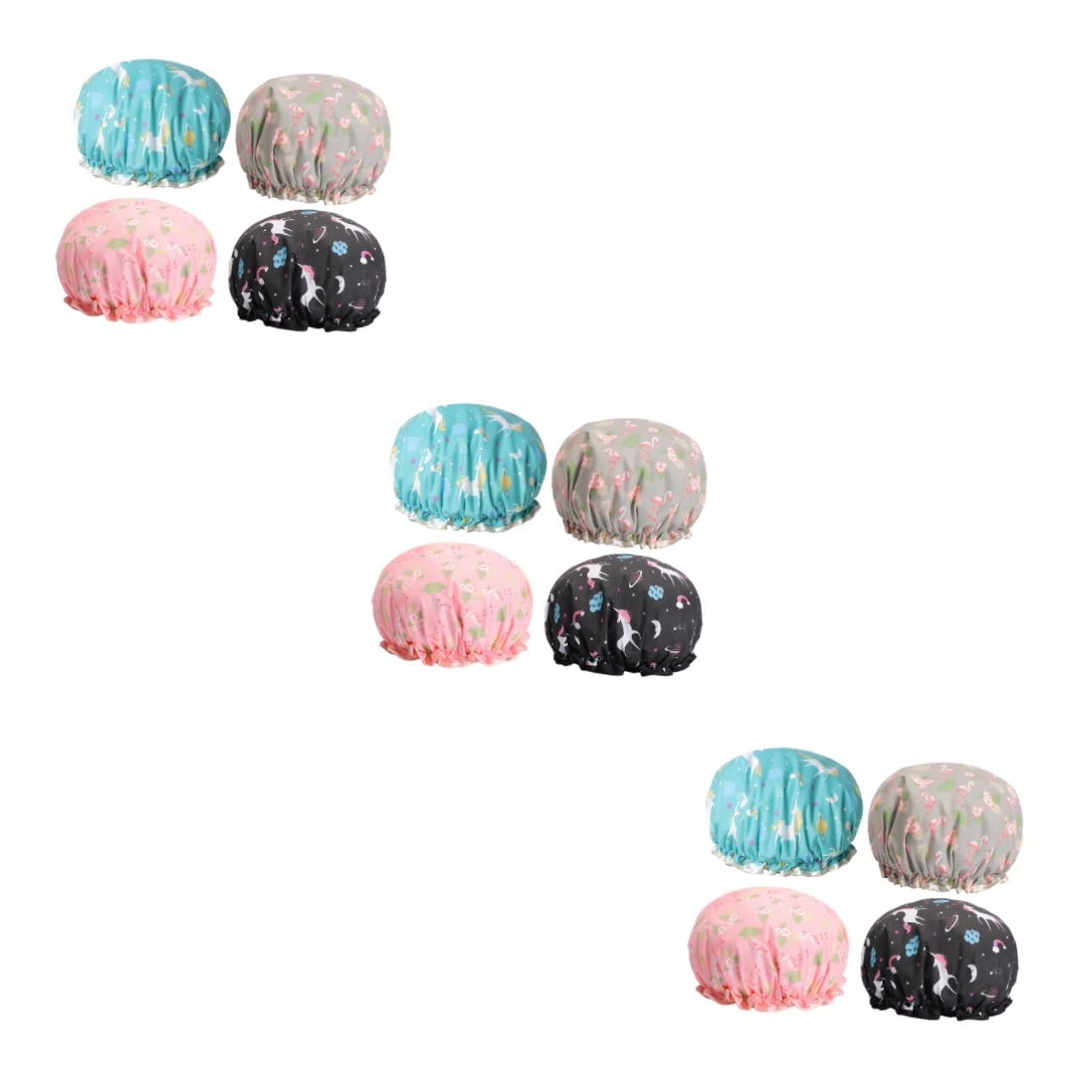 Healeved 12piezas Gorros De Impermeables Para Mujeres De Diseño De Flamenco Rosa y Pegasus Azul Accesorios De Baño Duraderos y Elásticos Para Spa y Viajes