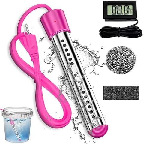Lakkzoom Portable Immersion Water Heater,Electric Pool Water Heater for Above Ground Pool Bathtub,Anti-scalding Bucket Heater Camping Water Heater Heat 5 Gallons of Water in Minutes(Pink) Cover