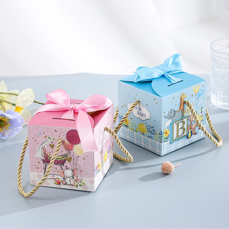 Süße Cartoon-Tier-Süßigkeitsbox für Kindergeburtstag, Geschenktüte mit Handseil, Junge, Mädchen, neue Babyparty, Geschenkboxen, Partydekorationen, Pink B, 100 Stück, klein 8 x 8 x 8 cm