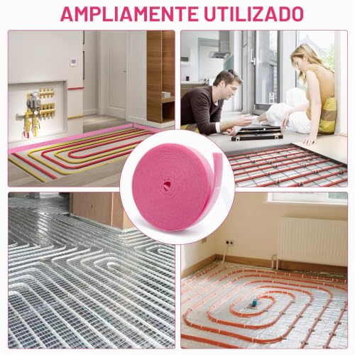 Miniatura 7 de Kqdravine Tiras Aislantes De Bordes, Autoadhesivas, 50 Mm X 5 Mm X 10 M, Para Masa De Compensación, Cinta De Desacoplamiento, Cinta De Expansión Para Suelo Radiante, Sellado De Pavimento Rosa