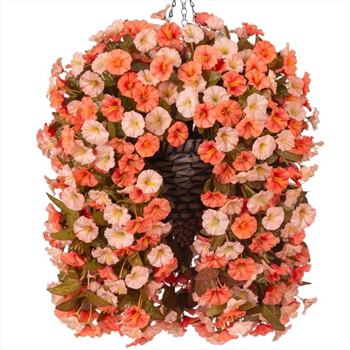 Artificial Hanging Flower Basket - UV Resistant Faux Morning Glory Vines