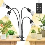 SANSI 600W LED Grow Lights, 4-Head Full Spectrum LED Plant Lamp with Clip, 4000K Sunlike, Timer 4/8/12 Hrs for Indoor Seedlings Germination (Lifetime Free Bulb Replacements) - Black