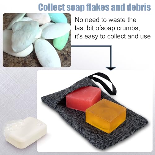 Image of HINZIC Pocket Exfoliating Soap Bag for Soap Bar, Mesh Soaps Saver, Body Scrubber Foaming Pouch, Gray Sponge Exfoliator for Shower, Bath