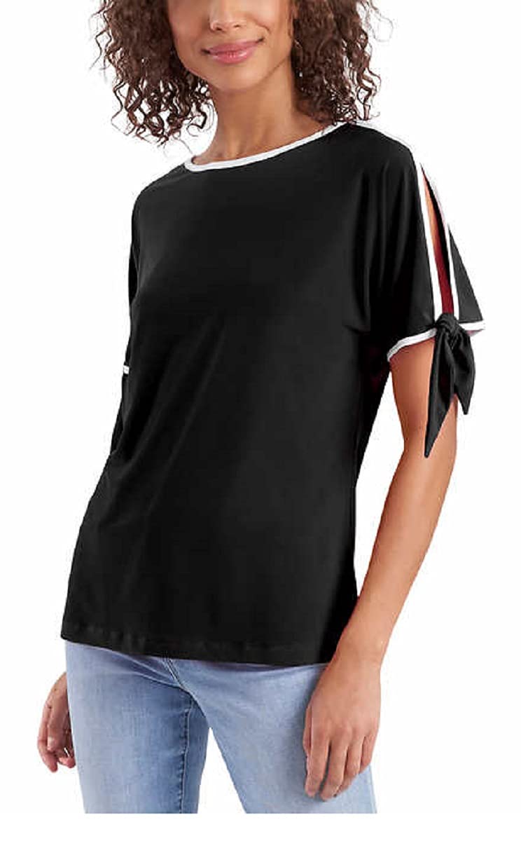 Two by Vince Camuto Ladies' Tie Sleeve Top (Black/White, Medium)