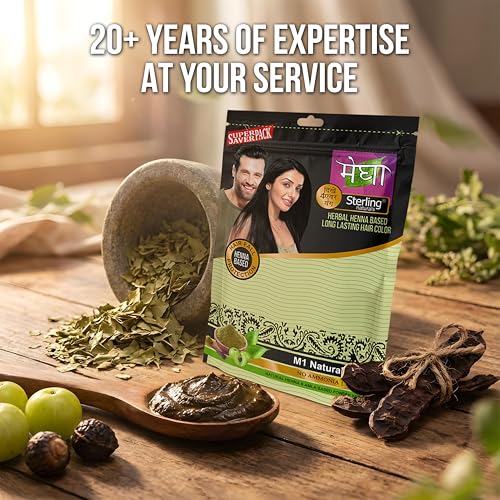 Megha Mehandi Hair Care Powder – Herbal Henna Based Long Lasting Hair Color Free Applicator Brush Inside (15g, Pack Of 6 ) For Natural Henna & Amla Based Powder Hair Dye Solution | For Men & Women (M1 Natural Black)