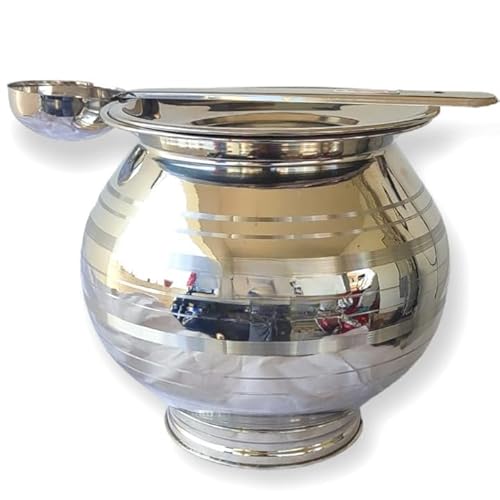 Stainless Steel Pongal Pot/Gundu/Cooker/Handi with Lid, Spoon, Base Stand, Dishwasher Safe, Pongal Panai Set