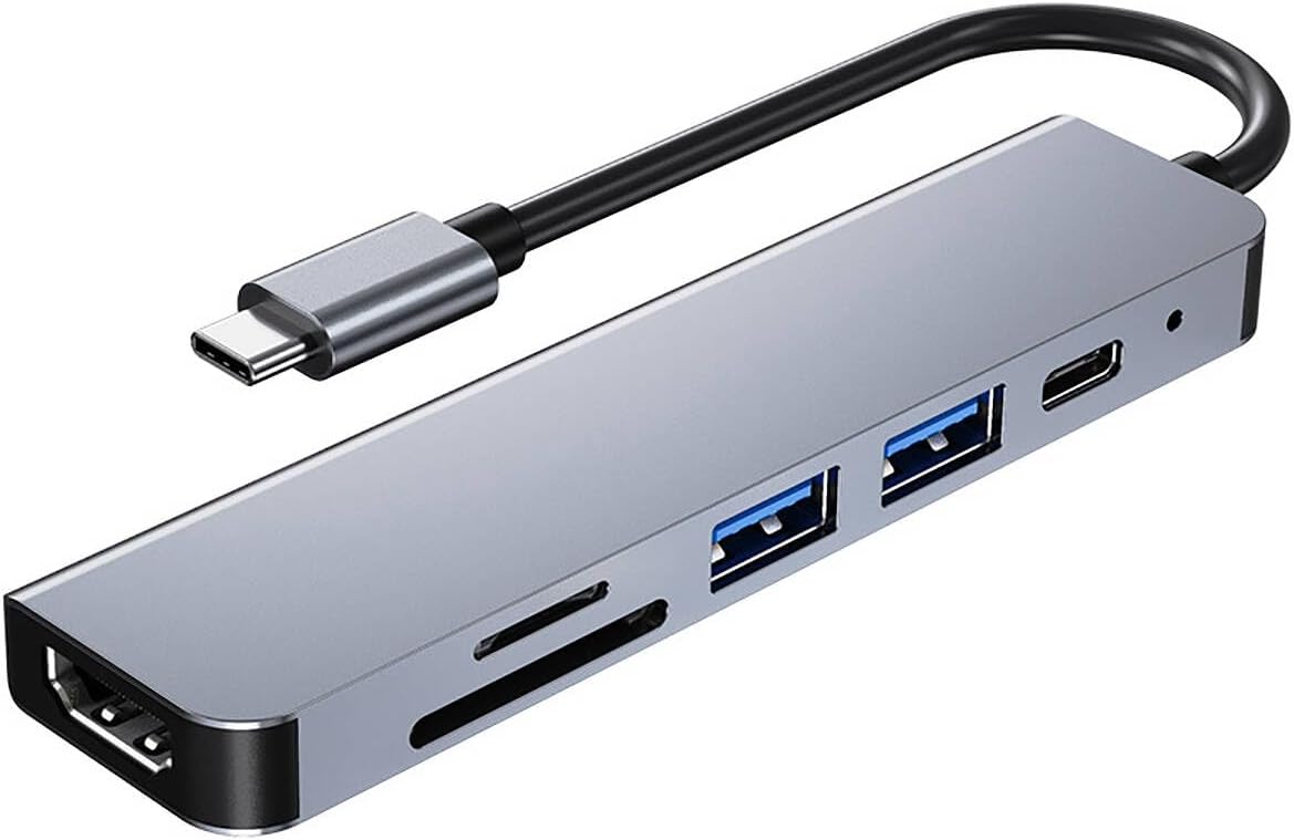 USB C Hub Multi Port USB Adapter for MacBook Pro 6-in-1 USB C to HDMI Hub Compatible with USB C Laptops and Other Type-C Devices 4 K HDMI USB3.0 USB2.0 SD/TF Card Reader 87 W PD
