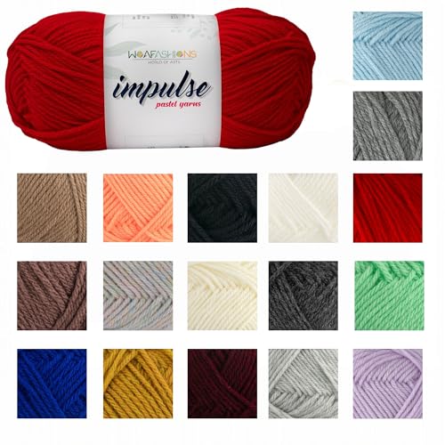 Image of WOAFashions Impulse Hand Knitting & Crochet Yarn, Premium Acrylic, 4 : Medium (Red) (2x100gms / 3.5oz / 200mtr / 218yds)