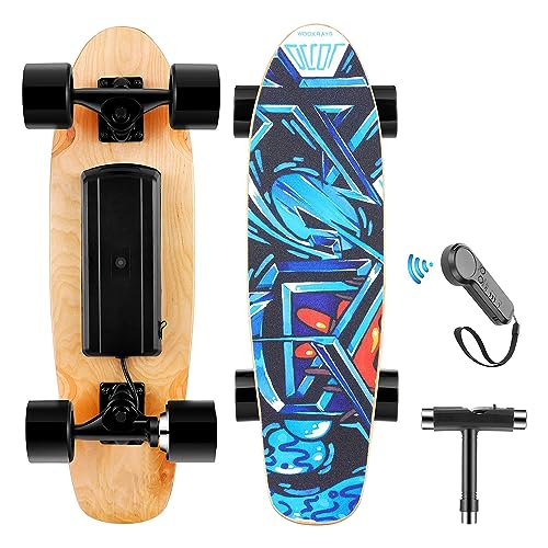 Caroma Electric Skateboards with Wireless Remote Control, Max 12.4 MPH and 8 Miles Range, Electric Skateboards for Adults and Beginners, Christmas Ideal Gifts for Kids (Blue)