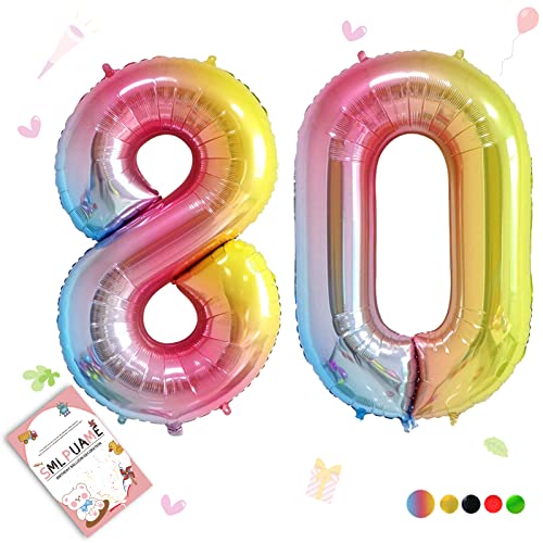 Image of 40 Inch Rainbow Gradient 80 Balloons for 80th Birthday Decorations