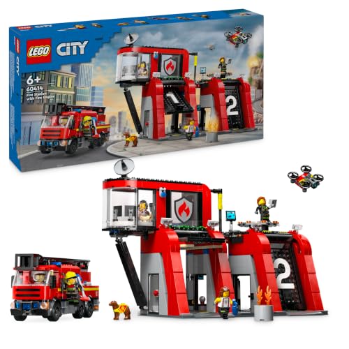 LEGO City Fire Station with Fire Engine Toy Playset for 6 Plus Year Old Boys & Girls with a Dog Figure and 5 Minifigures, Birthday Gift Idea for Kids Who Love...