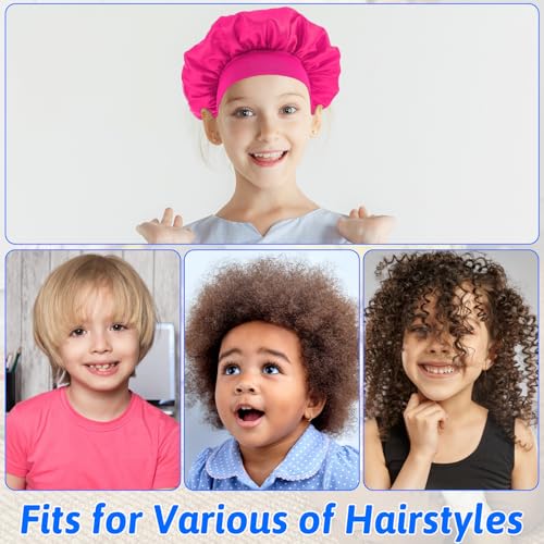 3 Pcs Satin Kid Bonnets Curly Hair Wrap Girl Silk Sleeping Hat Boy Elastic Wide Band Bonnet Sleep Cap for Children Natural Long Short (US, Numeric GO, Medium, X-Large, Rose red, Green, Purple)4