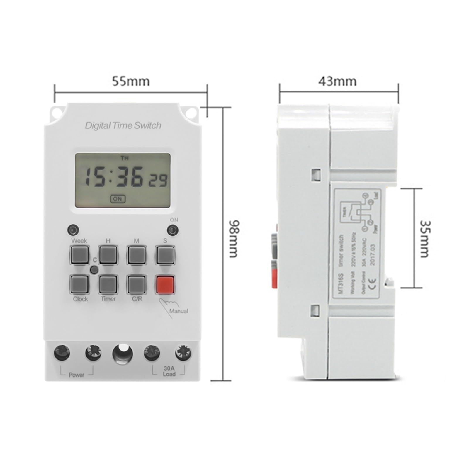 ZERVA 2pcs Interruttore orario Digitale programmabile settimanale Giornaliero, 25A 30A 110V 220V AC Controllo Timer in Miniatura for apparecchi elettronici (Size : 10A 6-36V)