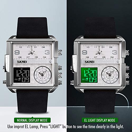 Image of SKMEI Men's Digital Sports Watch, LED Square Large Face Analog Quartz Wrist Watch with Multi-Time Zone Waterproof Stopwatch