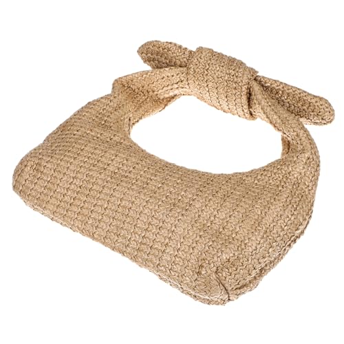 Mikikit Bolso de Mano de Rafia con Lazo y Portátil para Mujer Bolso para Playa Viaje y Diario Bolsa de Almacenamiento Poliéster Práctica y Elegante