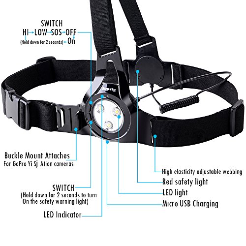 Suptig Outdoor Sports Fotografie Brust Running Light, Nacht Running Lauflicht Nacht Sports Lauflicht Connected Verwendung für Gopro Serie und Action Kamera Built-in Akku Aufladen