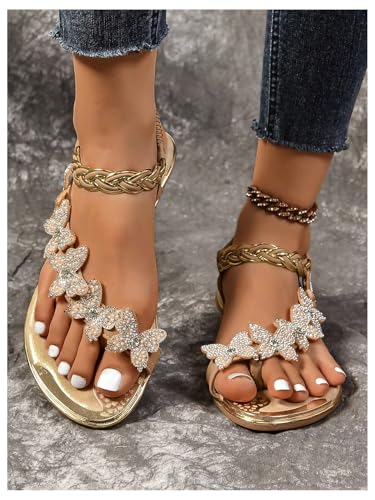 GORGLITTER Women's Butterfly Sparkly Strap Sandals Dressy Strappy Sandals Wedding Beach Flat Sandals 20252