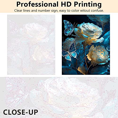 Tishiron Paint By Numbers For Adults Diy White Rose Adult Paint By Numbers Kits On Canvas Butterfly Painting Kits For Kids Beginner Oil Painting Kits Gift For Kids And Adults 16X20 Inch #TOP2