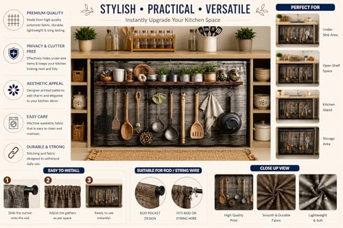 Image of Barebeauty Premium Printed Kitchen Sink Curtain | Kitchen Under Sink Curtain | Decorative Cabinet Cover | Washable & Dustproof | Modern Curtain (1, Design-13)