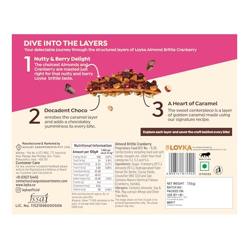 Image of Loyka Almond Brittle Cranberry - 8pcs | Premium Chocolate Gift Hamper | Dark Choco, Almond & Cranberry Delight | Crunchy Nutty Indulgence