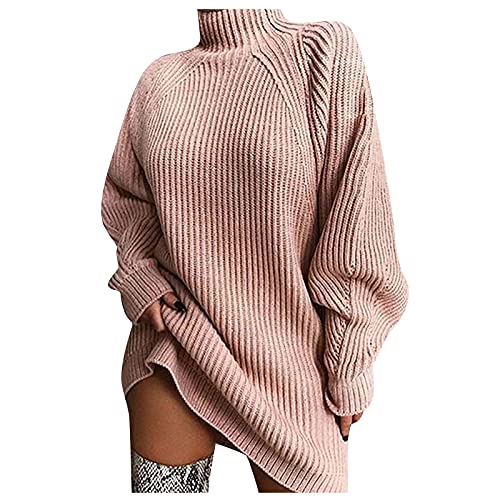 Strickkleid Damen Herbst Pulloverkleid Rollkragen Pullover Kleid Langarm Damen Winterkleid Elegant Herbstkleid Knielang Casual Sweatkleid Midikleid...