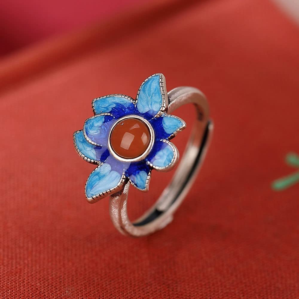 Ring Aus 925Er Sterlingsilber, Sterling Silber Ringe Frauen 925 Lotus Verstellbare Ringe Retro Nationalen Stil Verstellbare Sterling Kleid Ringe Verlobungsring Geschenke Für Männer Mädchen Frau E