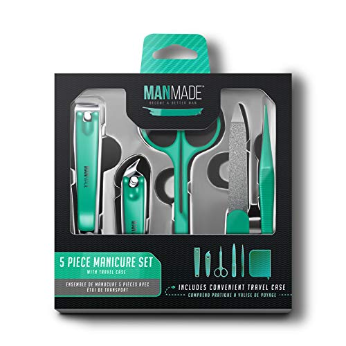Man Made Manicure Set, Stainless Steel 5 in 1 Nail Clipper Set: Sharp Nail Clipper, Cuticle Cutter, Precision Scissor, Nail File and Sharp Tweezers, Free Travel Leather Case, Become a Better Man