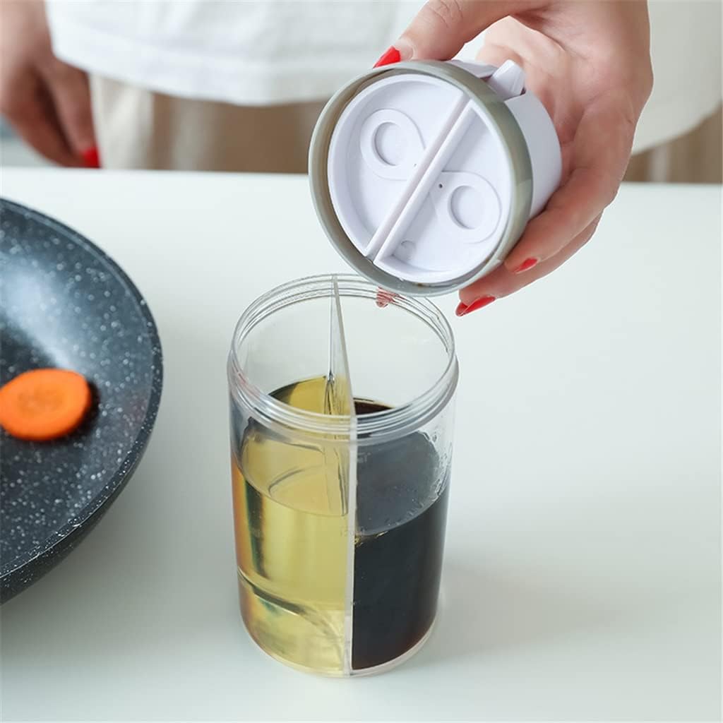 Two-In- Rotating Kitchen Supplies Seasoning Bottle Leak-Proof Oil Pot Household Plastic Jar Soy Sauce Containers(Gray)