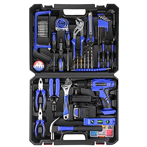 Jar-Owl 21V Tool Set With Drill, 350 In-Lb Torque, 0-1350Rmp Variable Speed, 10Mm 3/8'' Keyless Chuck, 18+1 Clutch, 1.5Ah Li-Ion Battery & Charger For Home Tool Kit #TOP6