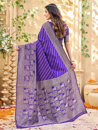Image of Satrani Women's Silk Banarasi Weaving Saree with Unstitched Blouse Piece