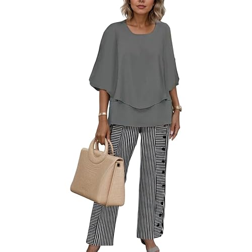 Women 2 Piece Outfits Sets Dressy Casual Floral Printed 3/4