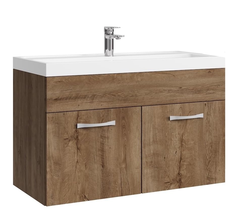 Meuble De Salle De Bain Badplaats India XL 60x35 Cm - Chêne Et Blanc Brillant, 6 Portes, Neuf