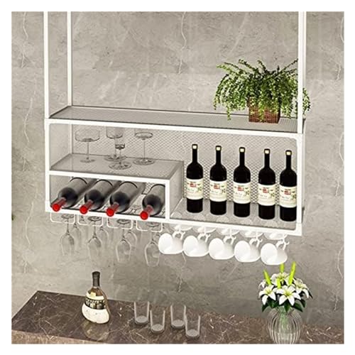 SSRURYWZ Hanging Wine Rack Plant Stand - Wrought Iron Ceiling Wine Glass Holder, American Plant/Wine/Book Display Stand, Double-Layer Grid Storage Design