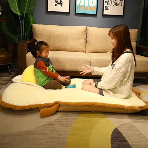 Foldable Mattress Tatami Pad Floor Mattress Cartoon Cute Egg Bread Tatami Mat Single or Double Detachable and Washable Lazy Sofa Mattress White-170 * 110cm (White 170 * 110cm)