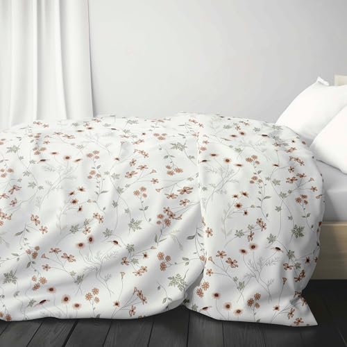 Image of LINENWALAS Premium Printed 100% Cotton Duvet Cover for Double Bed | Double Size Comforter Cover |Rajai Cover | Quilt Cover with Zipper Closure 90 x 100 Inches (Crimson Flower, Double Size)