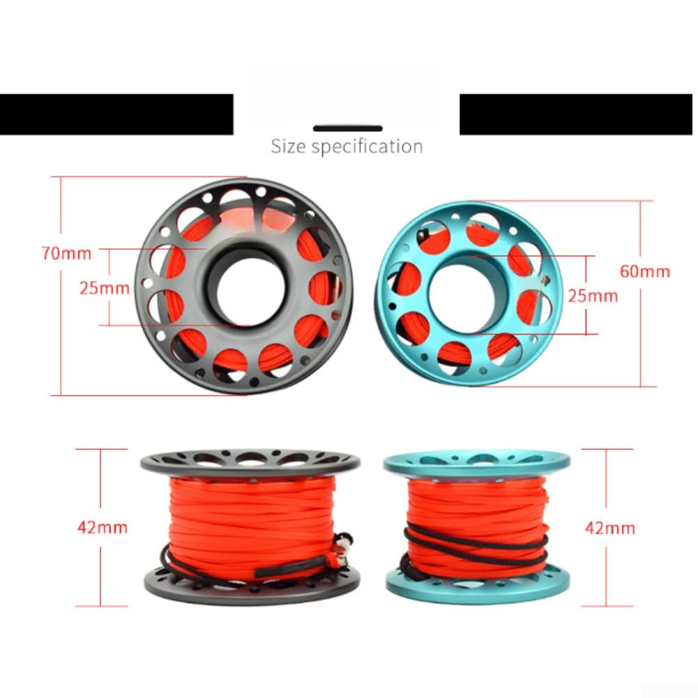 Tauchrolle T6061 Aluminium mit Doppelhaken aus 316 Edelstahl, hohe Sichtbarkeit, orangefarbene flache Schnur für Scuba Smb, Schwarz, 6 x 4,2 cm (15 m-orange)