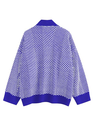 Image of ZAFUL Women's Striped Cardigan Button Up Open Front Knit Oversized Sweater