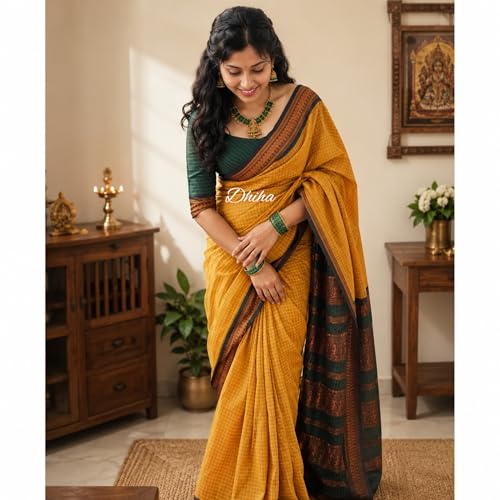 Image of Gadwal Cotton Silk Checked Saree for Women | Pure Kalyani Cotton Checked Saree with Zari Border Tassels & Blouse | Kanjivaram Linen Silk | Handloom Weave