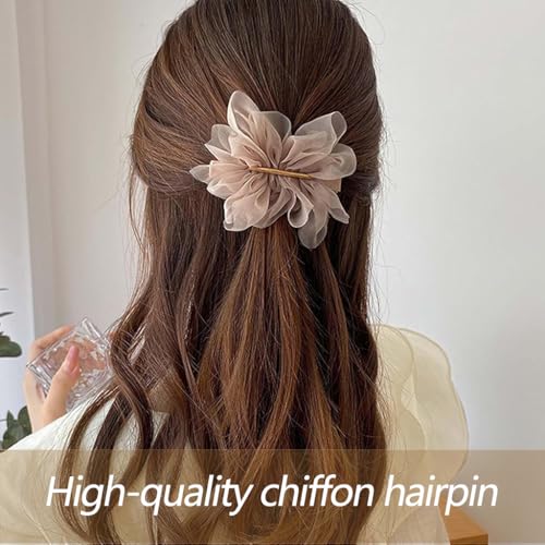Image of ZIBUYU 3 PC Chiffon Large Flower Hair Clips for Women, French Barrette