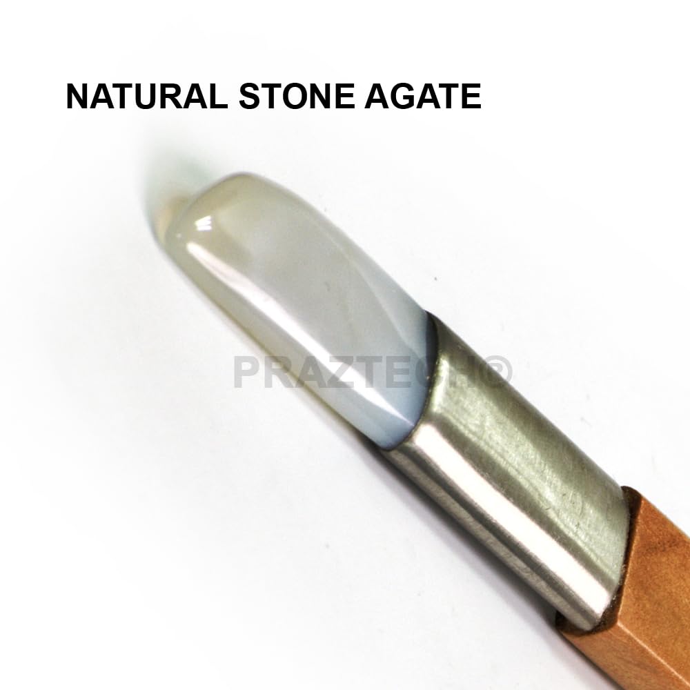 Combo 2 pezzi pietra naturale 100% agata brunitore gioiellieri strumento – fiamma hockey e bordi coltello | argilla metallica | applicare tono oro argento lamina di metallo | facile da usare
