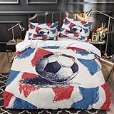 FPAKAKIIE Arte del balón de fútbol 3D Impresión Funda de edredón 3pz Microfibra Resistente Estilo Dibujado a Mano Edredón Funda 2 Fundas Cremallera Oculta Niños Adolescentes Single（140x200cm）