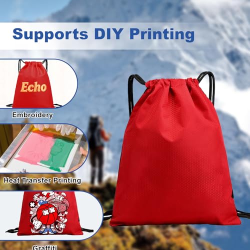 Image of 5-Pack Waterproof Drawstring Backpacks, Soccer-Texture Oxford Fabric, 16.9 inch x 13.8 inch, Lightweight 0.20 lb Each, No Eyelets, Gym & Marathon Gear Sacks(Red)