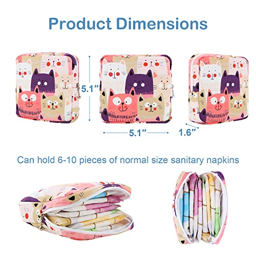 Image of Sanitary Pad Storage Bag Portable Period Bag for Teen Pads /Sanitary Napkins /Small Tampons, Sanitary Napkin Storage Bag First Period Gifts for Teen Girls (Cat)