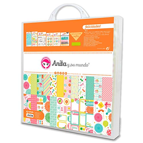 Anita y Su Mundo Colección Felicidades Kit Maletín Scrapbooking (Papeles, Pegatinas, Chapas,...